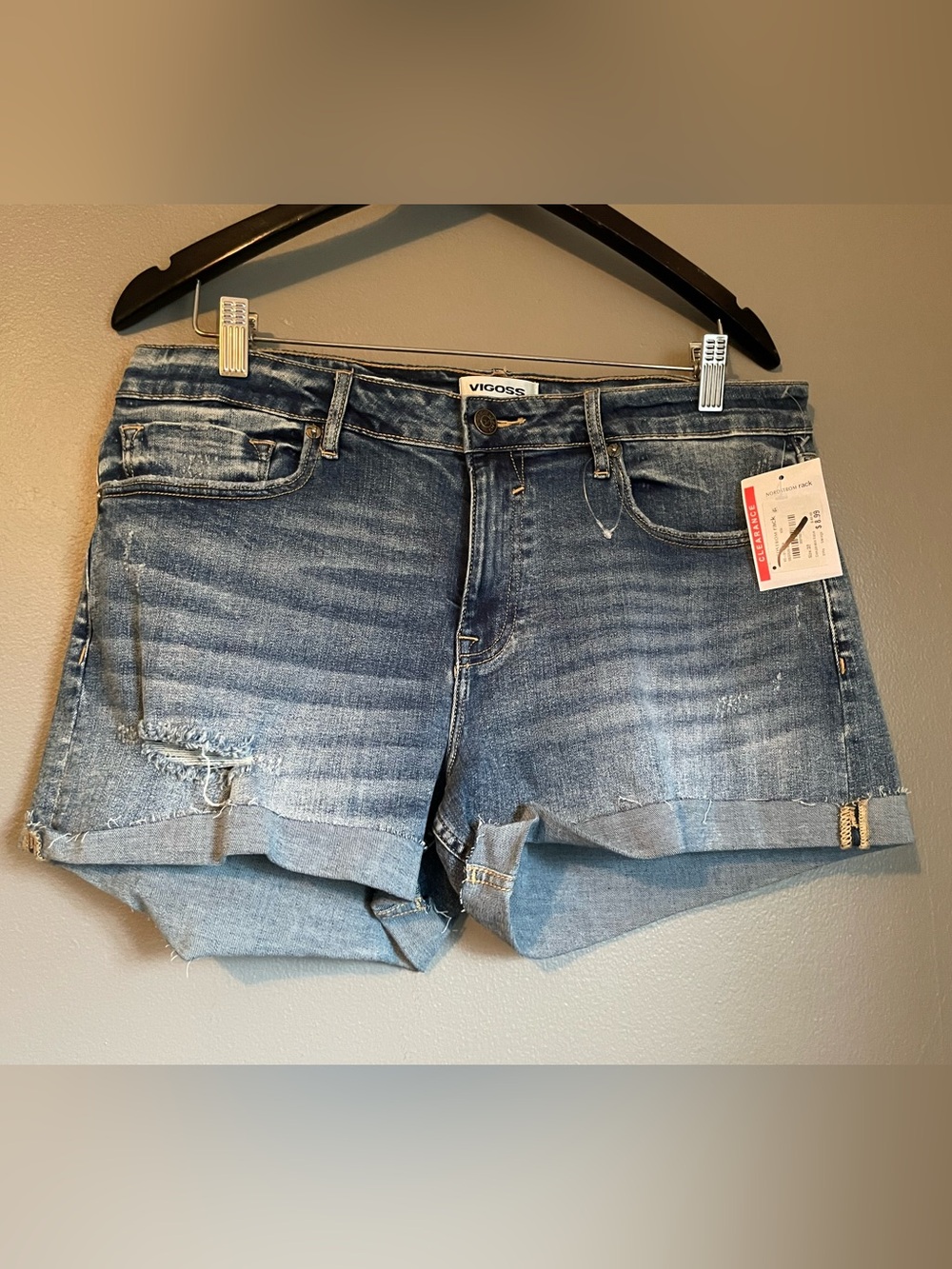 NWT Vigoss Sz 32 Women’s Medium Blue Wash Distressed Jean Shorts Bottoms Ret $48